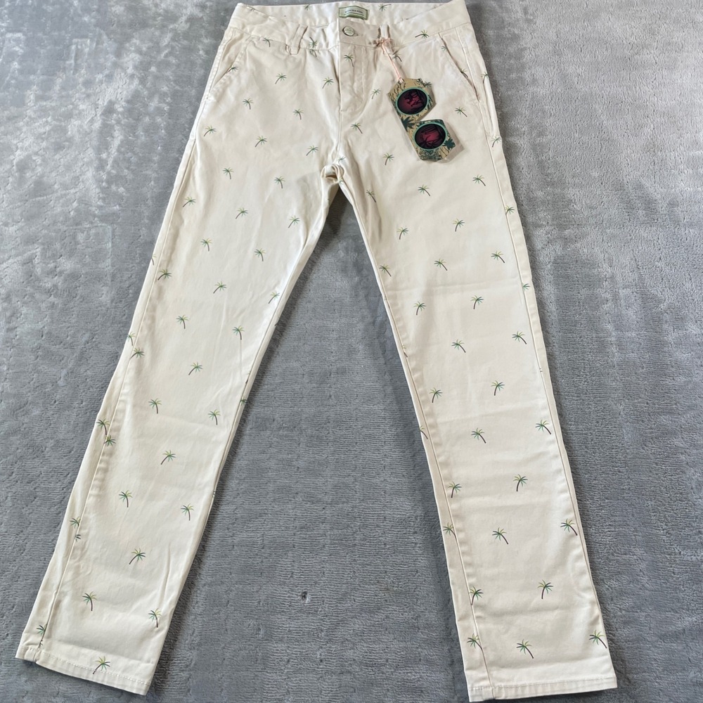 Scotch Soda Pants Boys 12 Beige Palm Tree Loose‎ Tapered Beach Vacation Resort